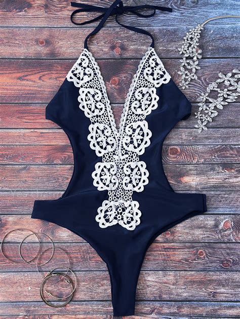 Solid Color Sexy Lace One Piece Swimwear 33108 On Luulla