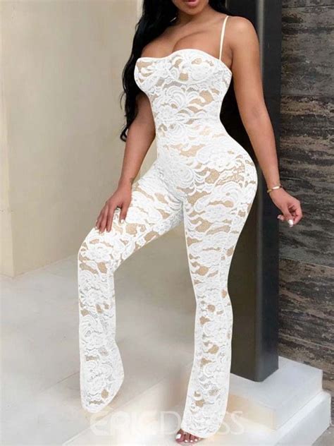 Ericdress Sexy See Through Lace Slim Party Jumpsuit Sexy Lace Jumpsuits Cheap Fashion Dresses