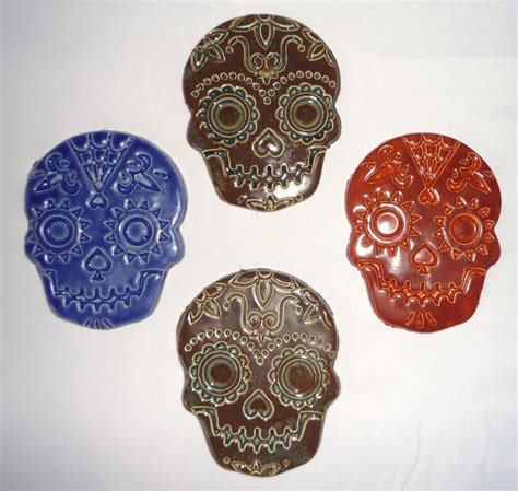 4 Day Of The Dead Ceramic Tiles Sugar Skull Tiles To Mosaic