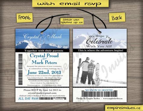 Custom Ski Pass Wedding Invitations From Winnipeg Canada Empire Invites