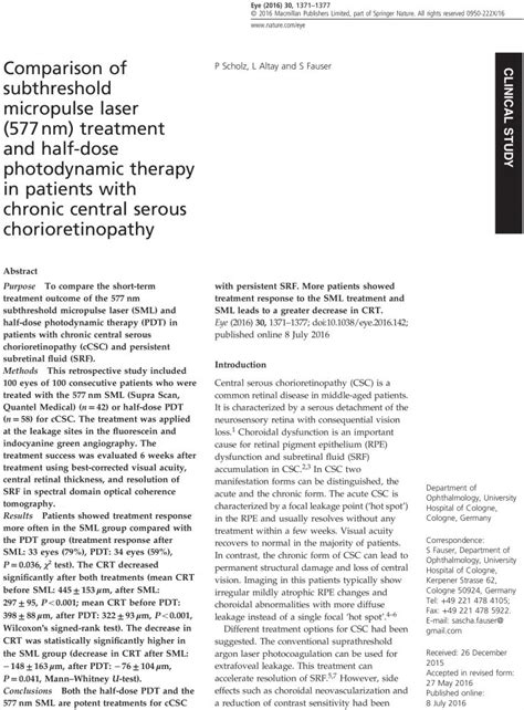 Comparison Of Subthreshold Micropulse Laser 577nm Treatment And Half
