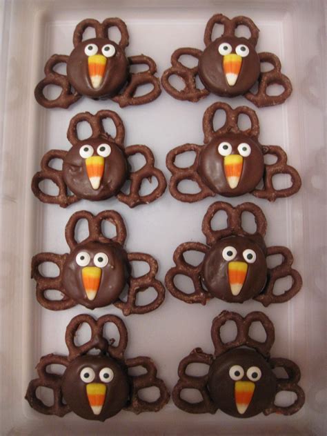What you will need for these cute & easy turkey treatspretzel rodschocolatereeses pieces {cut in half}candy cornoreosedible eyesi hope you all enjoy making t. Orchard Girls: Top 10 Thanksgiving Snacks and Treats