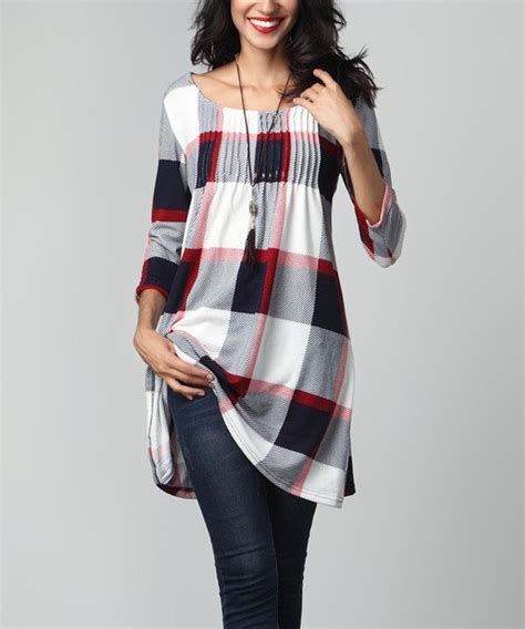 Look At This Red And White Plaid Pin Tuck Empire Waist Tunic Dress On