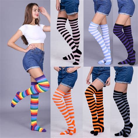 Women Fashion Striped Thigh High Over The Knee Socks Long Stockings 2018 Warm Long Stocking A2
