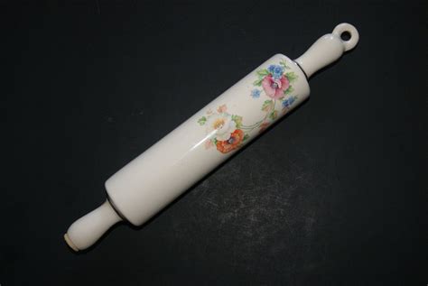 Vintage 1940s Harker White Ceramic Rolling Pin With Multi