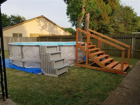 Maybe you would like to learn more about one of these? DIY Pool Stairs for Above Ground Pool. | Wood pool deck, Pool decks, Pool landscaping