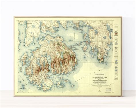 Old Map Of Acadia National Park Published In Vintage Etsy Australia