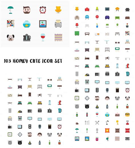 Set Of 100 Cute Icons With Home Elements For Your Lovely Personal Designs