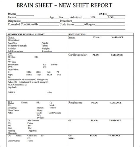 Icu Nurse Brain Sheet Printable Critical Care Nursing Brain Sheet For