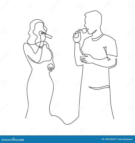 People Singing Karaoke Continuous One Line Drawing Stock Vector