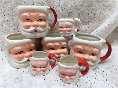 Vintage Christmas Santa Mug Lot Of 7 Etsy Santa Mugs Vintage