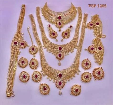 American Diamond Gold Polish Indian Bridal Jewelry Sets Rs 12000 Set