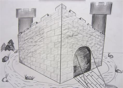 2 Point Perspective Castle Drawing Kids How To Draw 2 Point
