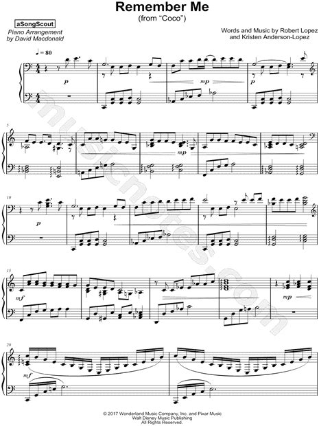 Remember Me Piano Sheet Music