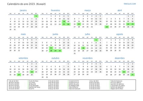 Calendário 2023 Com Feriados No Kuwait Imprimir E Baixar Calendário