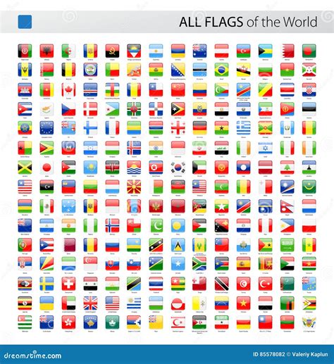 All World Square Glossy Vector Flags Collection Stock Illustration