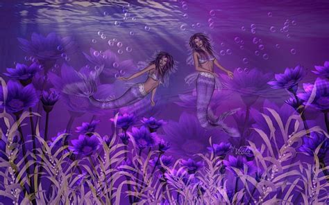 Purple Mermaids Viola Tricolor Ocean Seagrass Sea Under Water