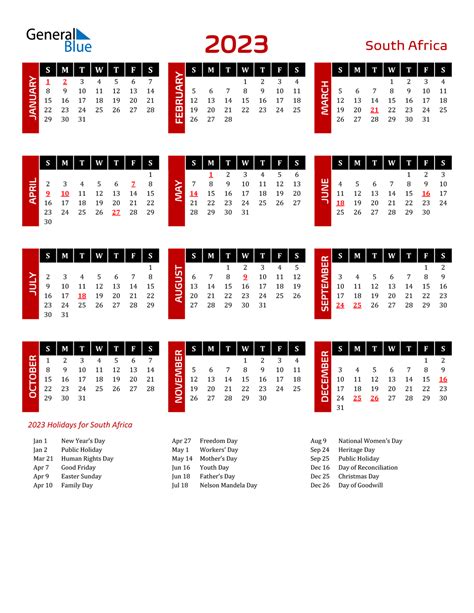 Calendar 2023 South Africa Calendar 2023 With Federal Holidays South