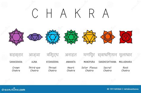 Basic Human Chakra System 7 Chakras Set Of Seven Chakra Symbols Of