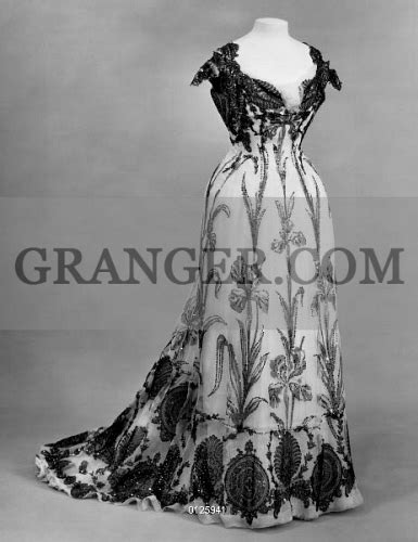 Image Of Womens Fashion 1899 Sequined White Chiffon Evening Dress
