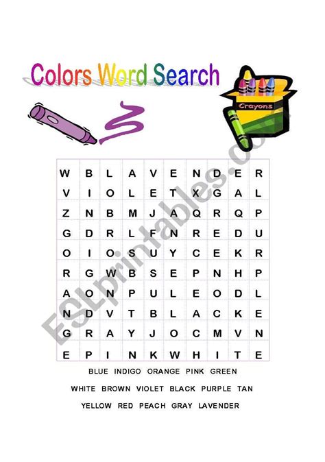 Color Word Search Printable