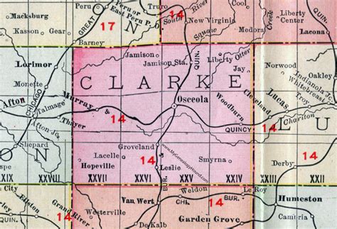 Clarke County Iowa 1911 Map Osceola Murray Woodburn