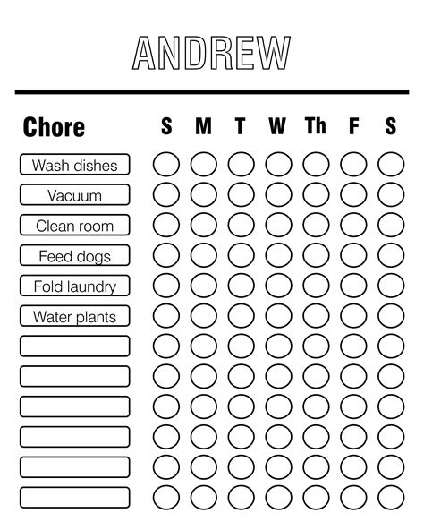 Personalized Chore Chart For Kids Printable Digital Print Out Task