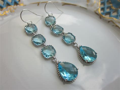 Aquamarine Earrings Blue Aqua Earrings - 4 Tier Earrings - Sterling Silver - Bridesmaid Earrings ...