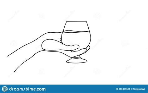 Continuous Line Drawing Of Hand Holding Glass Template For Your Design