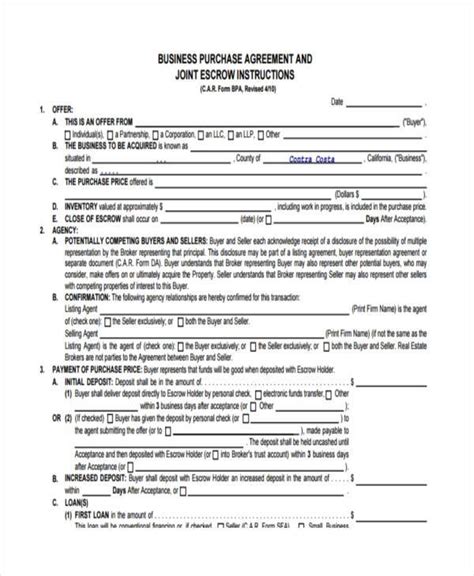 Free 7 Business Purchase Agreement Forms In Pdf Ms Word