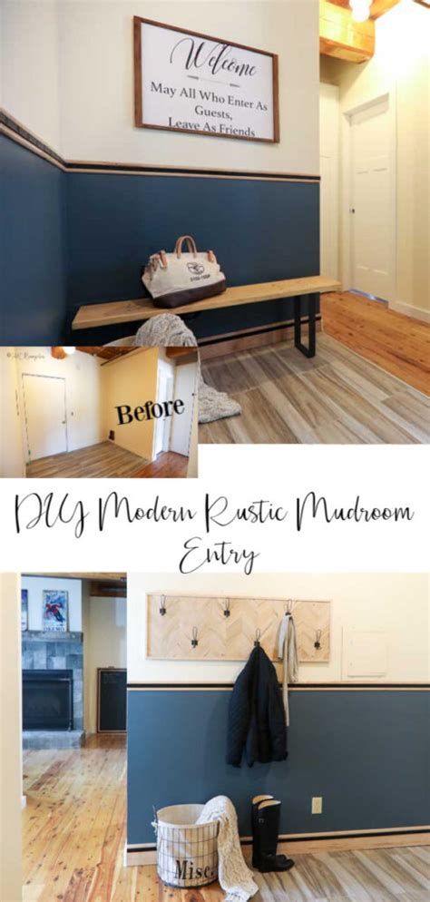 This diy mudroom bench is sure to fit in most spaces and wasn't too tricky! Modern Rustic DIY Mudroom Entry - H2OBungalow