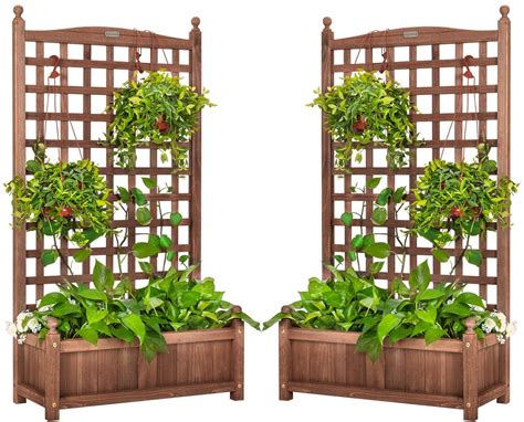 Vivohome Wood Planter Raised Beds With Trellis 48 Inch Height Free
