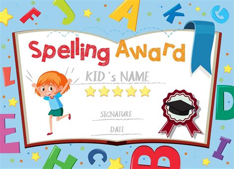Certificate Template For Spelling Award With Alphabets In Background
