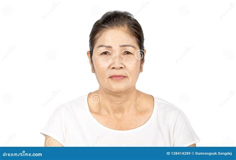 Elderly Asian Woman Portrait 60 70 Years Old Isolated On White Background Stock Image