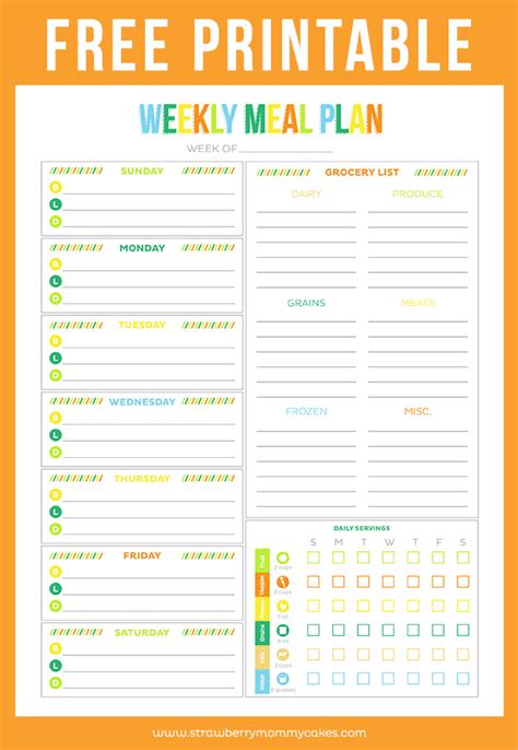 Free Printable Weekly Meal Planner Strawberry Mommycakes