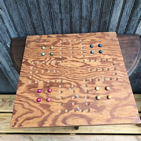 Handmade Vintage Marble Game Board Wood Marbles Etsy
