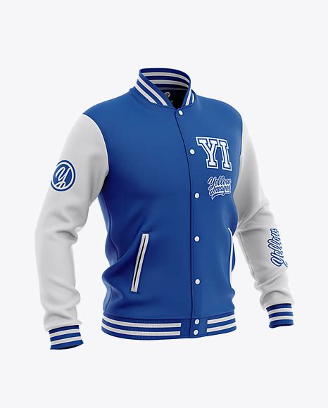 Information would you like to leave your comment? Men's Varsity Jacket Mockup - Front Half-Side View in ...