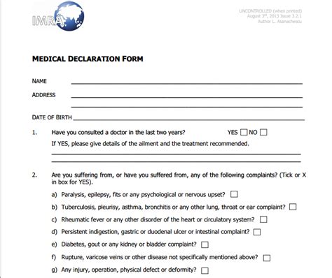 You must fill out a public health travel declaration form before your arrival to malta. Medical Declaration Form - templates free printable