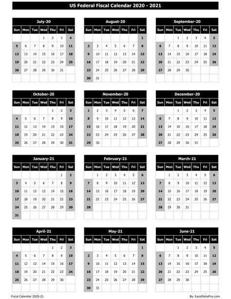 Download Us Federal Fiscal Calendar 2020 21 Excel Template Exceldatapro