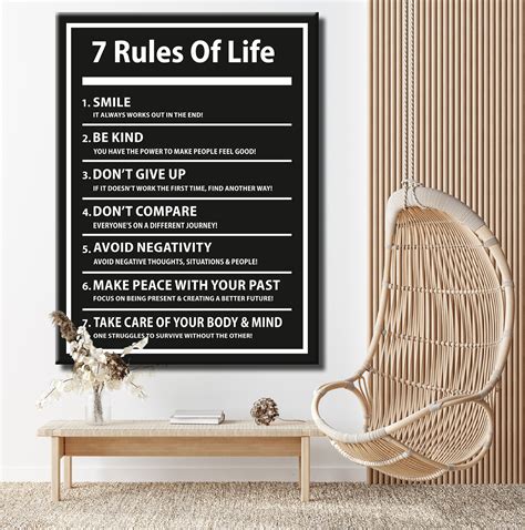 7 Rules Of Life Inspirational Quote Canvas Print Wall Art Etsy