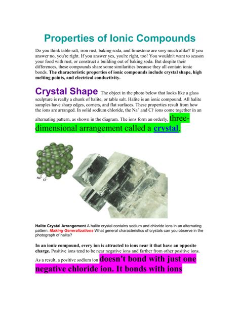 😍 Characteristic Properties Of Ionic Compounds What Are Three