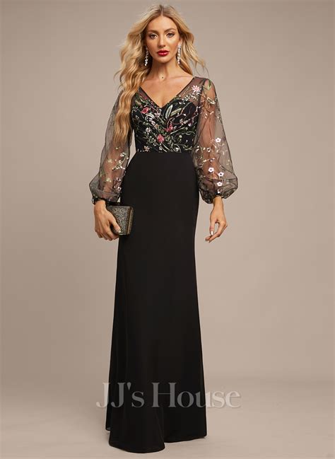 Sheathcolumn V Neck Illusion Floor Length Chiffon Lace Lace Chiffon