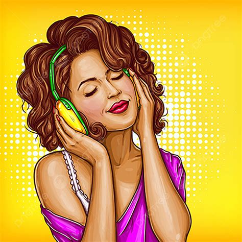 Headphone Listen Music Vector Art Png Woman Listening Music In