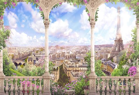 Eiffel Tower Paris City Landmarks Landscape Backdrop For Studio Hj0549
