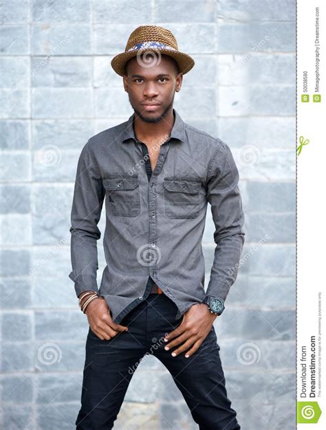 African American Male Fashion Model With Hat Stock Photo