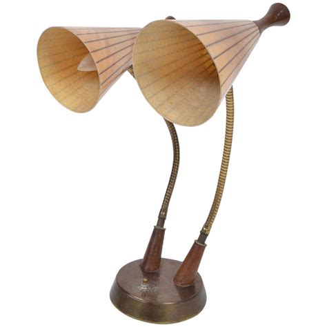 Mid century modern tapered floor lamp solid teak wood lighting mcm brass gold vintage danish. Danish Modern Dual Table Lamp Walnut and Fiberglass For ...