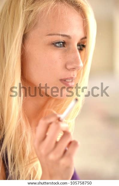 Beautiful Woman Smoking Cigarette Stock Photo Edit Now
