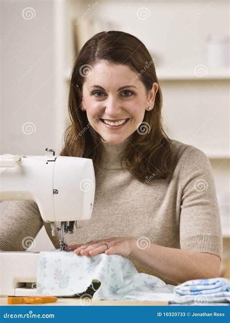 Woman Using Sewing Machine Stock Image Image Of House 10320733