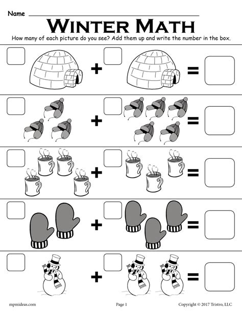 Free Winter Themed Addition With Pictures Math Worksheet Supplyme