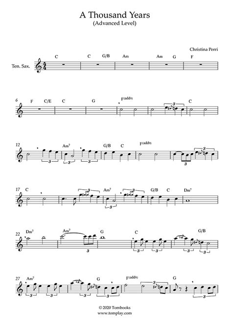 A Thousand Years Advanced Level Tenor Sax Perri Saxophone Sheet